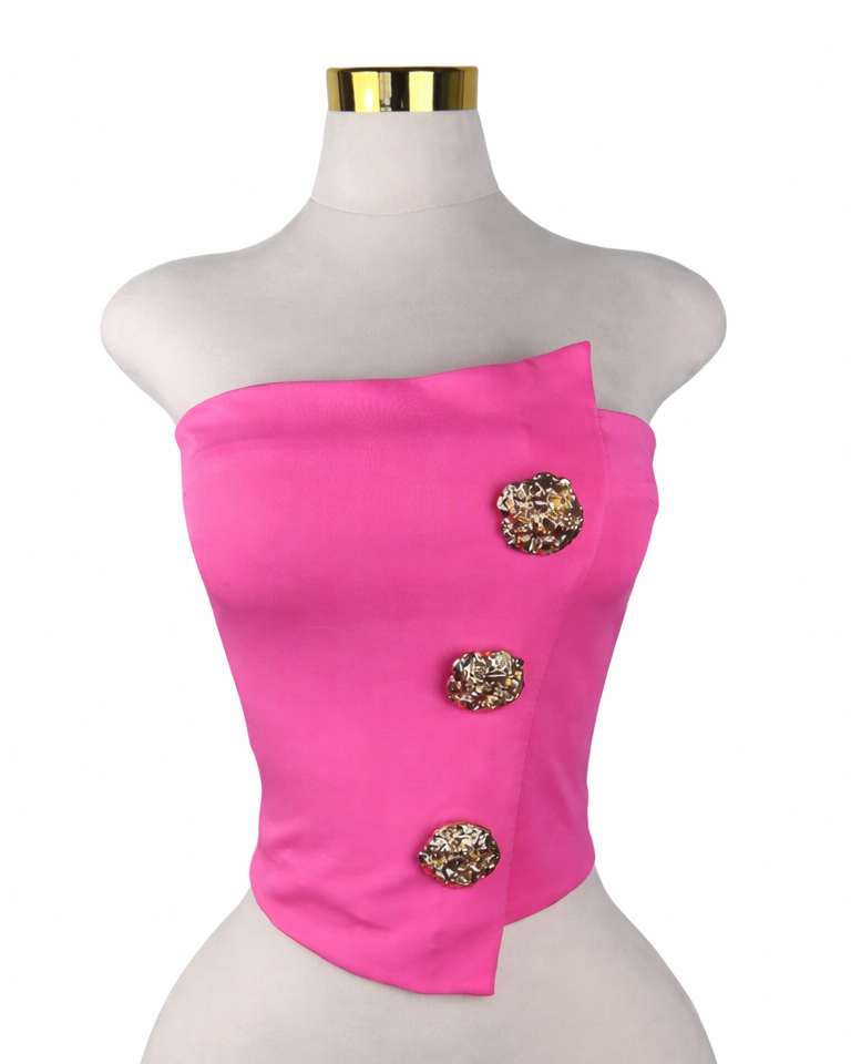 Asymmetrical Gold Button Tube Top (Pack of 6)