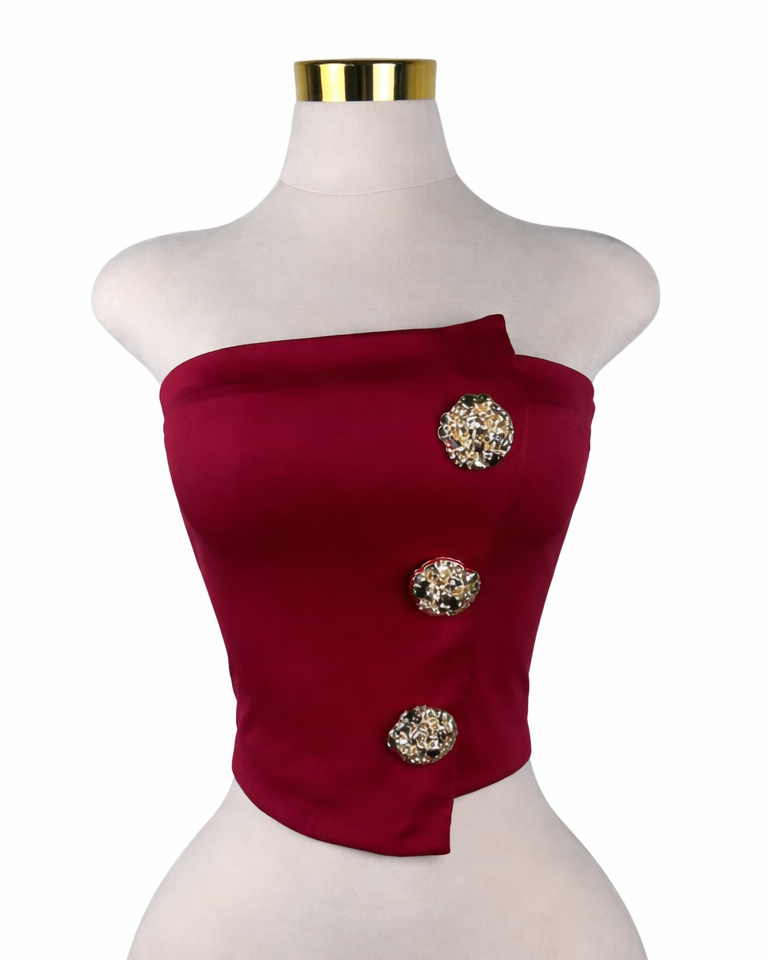 Asymmetrical Gold Button Tube Top (Pack of 6)